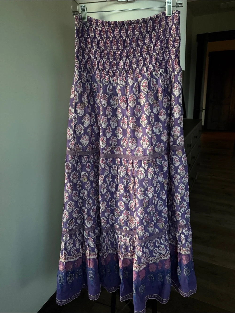 Bell by Alicia Bell MANDY tiered high waisted cotton Maxi skirt purple print XL
